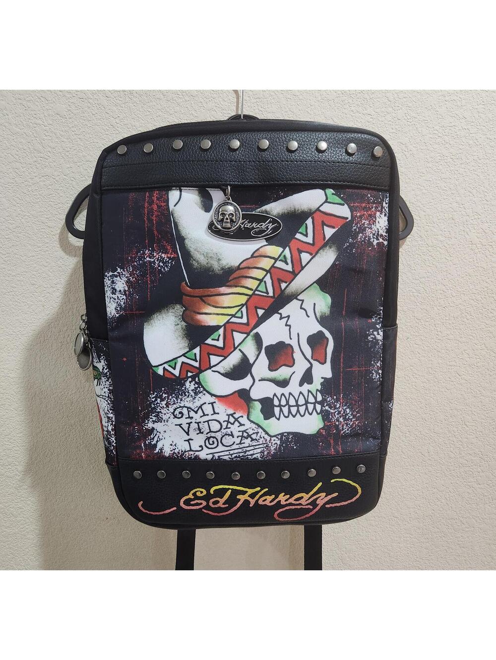 New Y2K retro Ed Hardy Large Backpack Tattoo Print Laptop Pocket Vegan Material